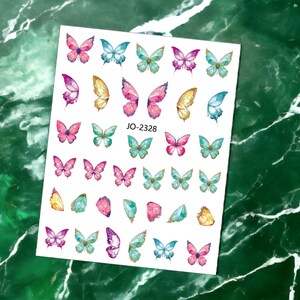Butterflies Nail Sticker, Pink and Green Butterfy Nail Stickers, Butterflies Nail Decals, Pastel Butterflies Nail Sticker, Nail Stickers