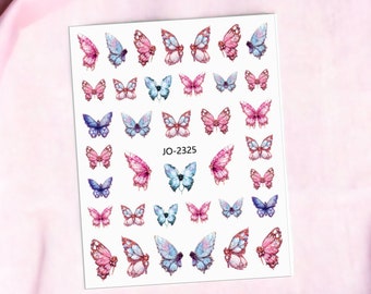Butterflies Nail Sticker, Pink and Blue Butterfy Nail Stickers, Butterflies Nail Decals, Pastel Butterflies Nail Sticker, Nail Stickers