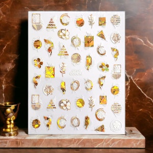 Gold Leaves And Flower Nail Sticker, Leaves Nail Sticker, Flower Nail Stickers, Gold Leaves Sticker, Gold Flower Sticker, Nail Stickers