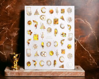 Gold Leaves And Flower Nail Sticker, Leaves Nail Sticker, Flower Nail Stickers, Gold Leaves Sticker, Gold Flower Sticker, Nail Stickers