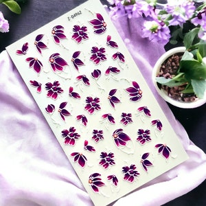 Purple Flower Nail Stickers, Flower Nail Stickers, Flower Nail Decals, Flower Nail Sticker, 3D Nail Sticker, Nail Sticker, Flower Sticker