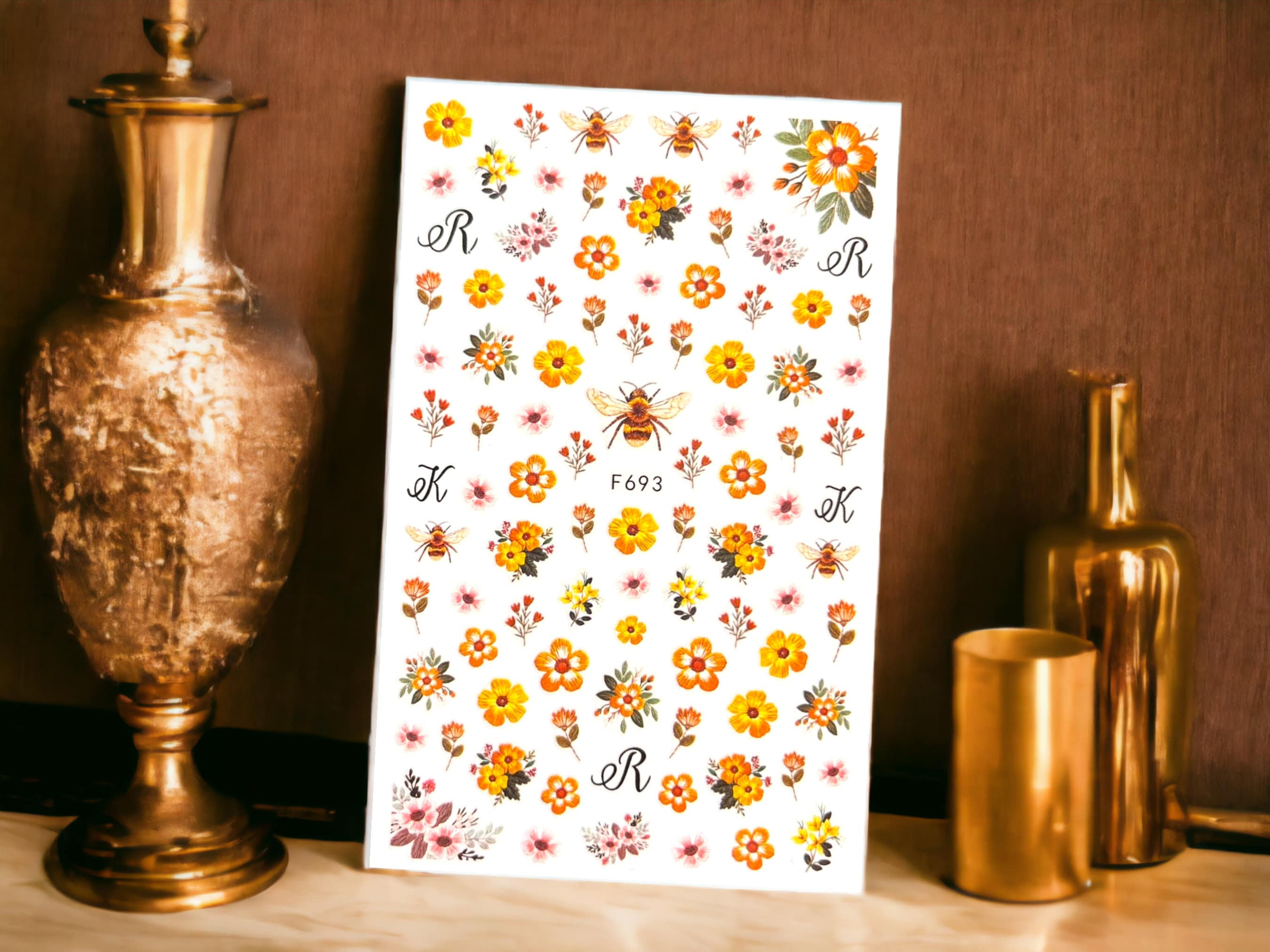 Yellow Flowers Nail Stickers, Bees Nail Stickers, Yellow Flower Nail ...