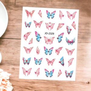 Butterflies Nail Sticker, Pink and Blue Butterfy Nail Stickers, Butterflies Nail Decals, Pastel Butterflies Nail Sticker, Nail Stickers