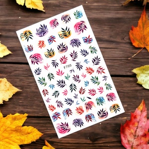 Colorful Leaves Nail Stickers, Colorful Leaves Nail Decals, Palm Leaves Nail Stickers,  Palm Leaves Nail Decals, Leaves Nail Stickers