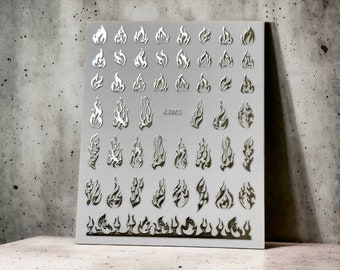 Silver Fire Nail Sticker, Silver Fire Sticker, Silver Fire Nail Decals, Silver Fire Decal, Fire Sticker, Fire Decals