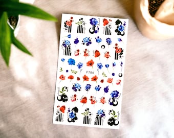 Orange and Blue Flower Nail Stickers, Flower Nail Stickers, Colorful Flower Nail Decals, Colorful Flower Stickers, Nail Stickers