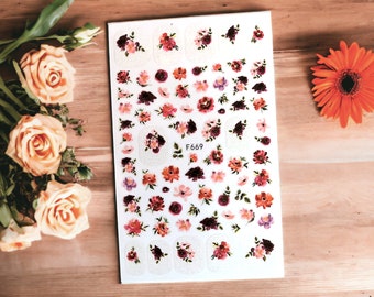 Colorful Flower Nail Stickers, Flower Nail Stickers, Colorful Flower Nail Decals, Colorful Flower Stickers, Nail Stickers, Nail Decals