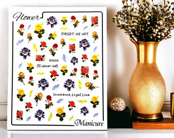 Colorful Flower Nail Stickers, Flower Nail Stickers, Colorful Flower Nail Decals, Colorful Flower Stickers,  Colored Nail Stickers