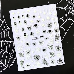 GLOW IN DARK Halloween Stickers, Spiders Sticker, Web Nail Sticker, 3D Nail Stickers, Halloween Nail Stickers, Glowing Spiders Sticker