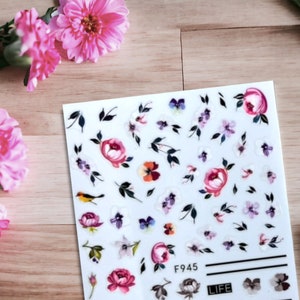 Pink Flower Nail Stickers, Peony Nail Sticker, Pink Flower Nail Decals, Peony Nail Decals, Nail Stickers, Nail Decals
