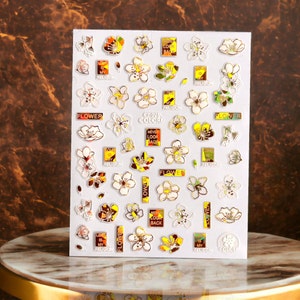Golden Flowers Stickers, Golden Flower Language, Scrapbooking Label