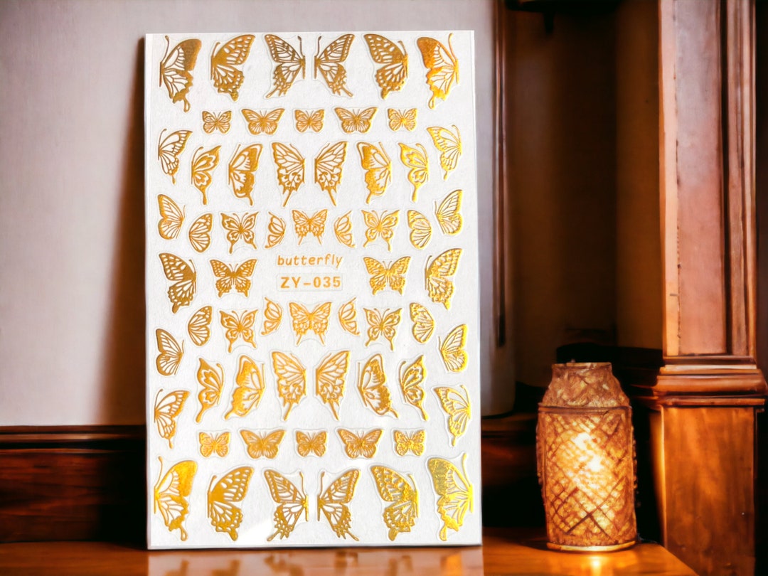 Gold Butterfly Sticker 3D Butterfly Sticker Butterfly Nail Etsy