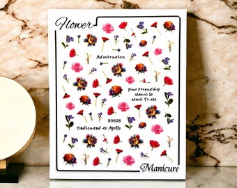 Colorful Flower Nail Stickers, Flower Nail Stickers, Colorful Flower Nail Decals, Colorful Flower Stickers,  Colored Nail Stickers