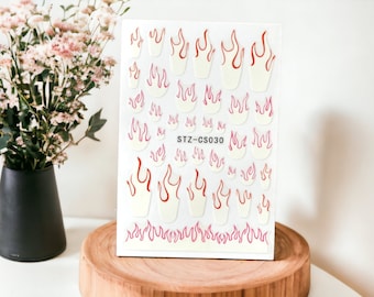 Pink And White Fire Nail Sticker, Pink Fire Sticker, Pink Fire Nail Decals, Pink Fire Decal, Fire Sticker, Fire Decals, Fire Nail Sticker