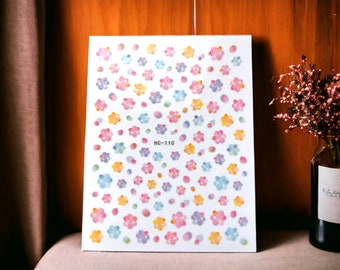 Colorful Flower Nail Stickers, Flower Nail Stickers, Colorful Flower Nail Decals, Colorful Flower Stickers, Pastel Colored Nail Stickers