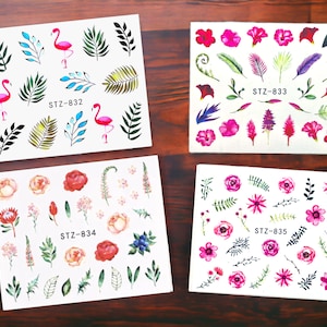 Flowers And Leaves Nail Stickers, Flowers Nail Stickers, Flowers Nail Decals, Leaves Nail Stickers, Leaves Nail Decals, Nail Stickers
