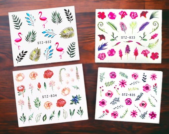 Flowers And Leaves Nail Stickers, Flowers Nail Stickers, Flowers Nail Decals, Leaves Nail Stickers, Leaves Nail Decals, Nail Stickers