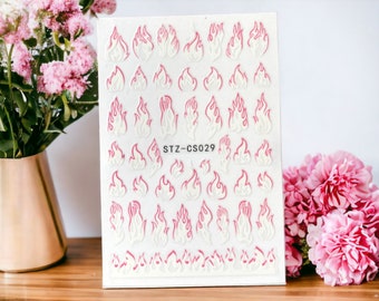 Pink And White Fire Nail Sticker, Pink Fire Sticker, Pink Fire Nail Decals, Pink Fire Decal, Fire Sticker, Fire Decals, Fire Nail Sticker