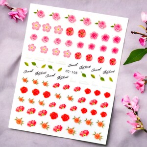 Pink Flower Nail Stickers, Peony Nail Sticker, Pink Flower Nail Decals, Peony Nail Decals, Nail Stickers, Nail Decals