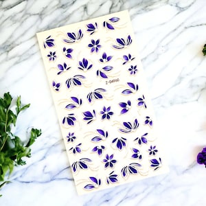 Blue Flower Nail Stickers, Flower Nail Stickers, Flower Nail Decals, Flower Nail Sticker, 3D Nail Sticker, Nail Sticker, Flower Sticker
