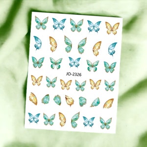 Butterflies Nail Sticker, Green And Yellow Butterfly Nail Stickers, Butterflies Nail Decals, Pastel Butterflies Nail Sticker, Nail Stickers