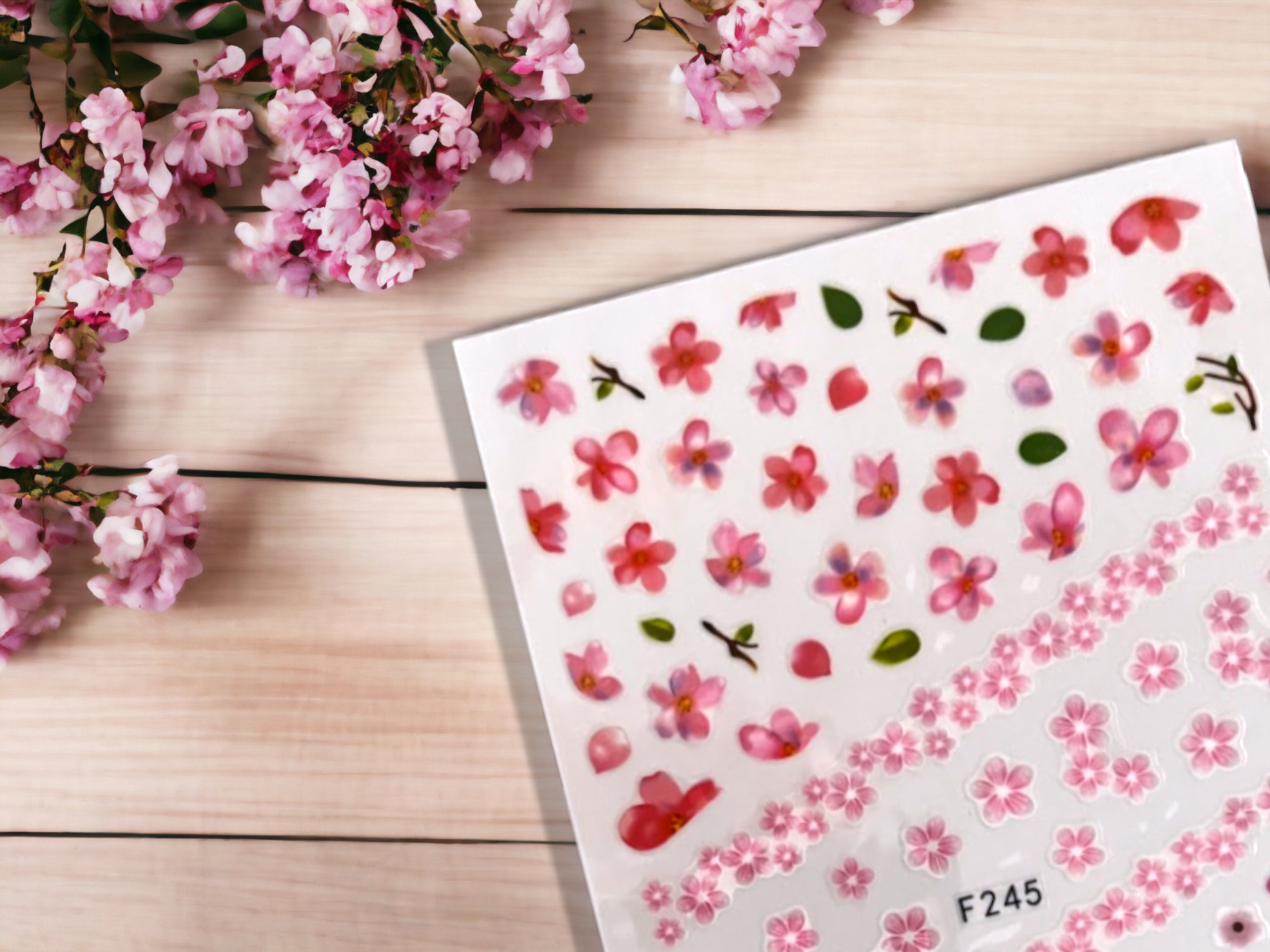 Pink Flower Nail Stickers, Cherry Blossom Nail Sticker, Pink Flower Nail Decals, Cherry Blossom ...