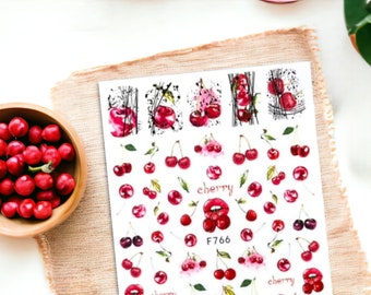 Cherry  Nail Sticker, Cherry Nail Stickers, Cherry Nail Decals, Cherry Stickers, Fruit Nail Stickers, Fruit Sticker, Cherry Decal
