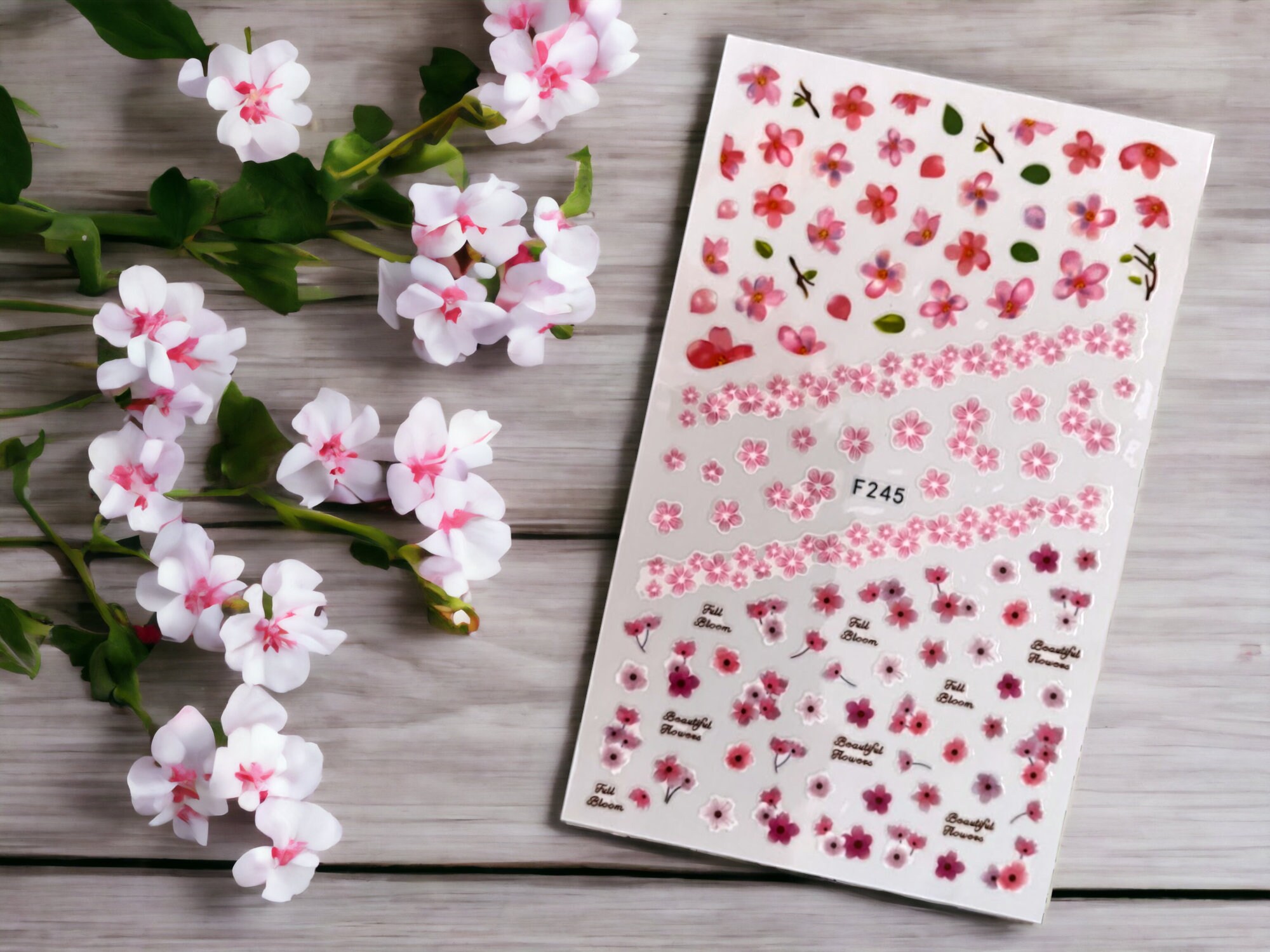 Pink Flower Nail Stickers, Cherry Blossom Nail Sticker, Pink Flower Nail Decals, Cherry Blossom ...