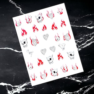 Halloween Stickers, Skulls And Fire Sticker, Fire r Nail Stickers, Skulls Nail Sticker, 3D Nail Stickers, Halloween Nail Stickers