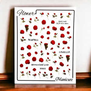 Roses Nail Sticker, Red Flower Nail Stickers, Flower Nail Decals, Flower Nail Sticker, 3D Nail Sticker, Nail Sticker, Rose Sticker