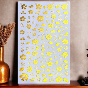 Gold Flower Nail Stickers, Flower Nail Stickers, Gold Flower Nail Decals, Gold Flower Stickers, Gold Nail Stickers