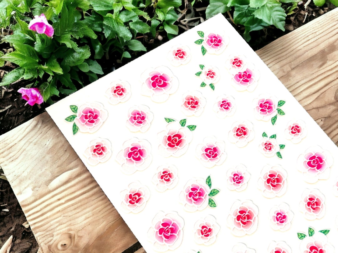 Roses Flower Nail Stickers, Pink Flower Nail Stickers, Flower Nail Decals, Flower Nail Sticker ...
