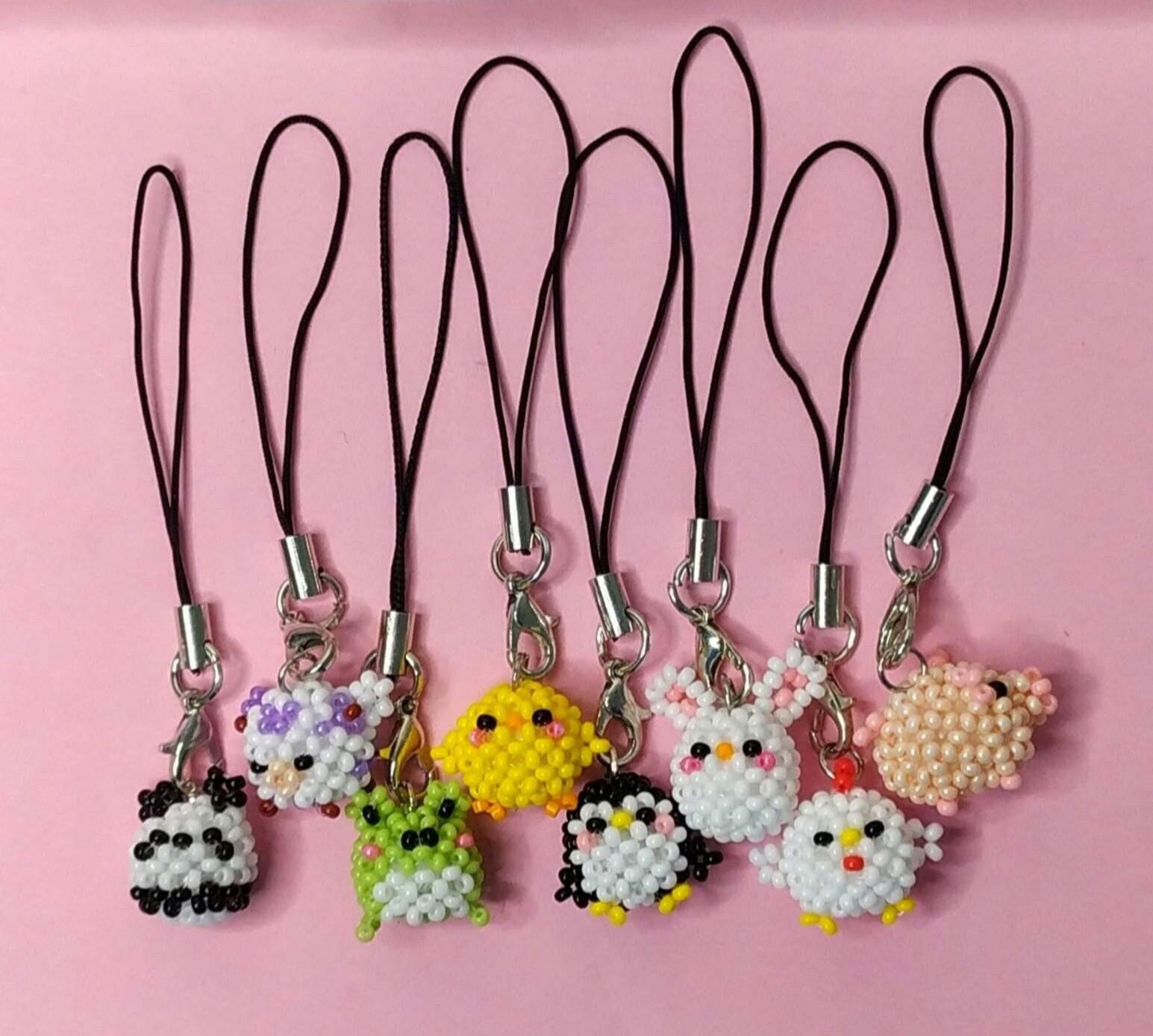 Kawaii Beaded Animal phone charm / Frog phone strap / Bunny phone string / Duck phone accessory / Cute sanrio hello kitty keychain / y2k