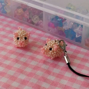 Piggy Beaded Animal Phone Charm | pig keychain | pig bag charm | animal phone strap | kawaii keychain | y2k aesthetic phone charm