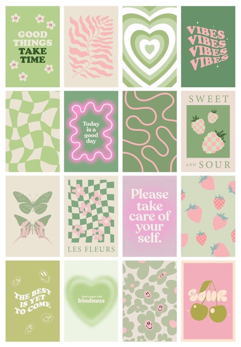 16pc Sage Green Preppy Wall Collage Etsy