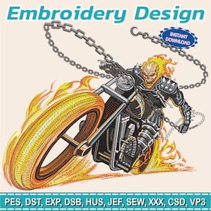 Embroidery Design / Ghos Rider / ghost biker / 4 Different Sizes / INSTANT Download / Car Design / Embroidery file has been tested
