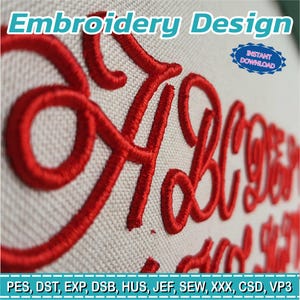 Elegant 3D Puff Script Alphabet Embroidery Design | Cursive Font Uppercase Lowercase Letters | Instant Download for Patches