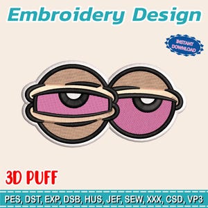 Slaperige Ogen 3D Puff Borduurontwerp | Coole Cartoon Patch | Machine Borduurwerk met Puffy Eyes | Direct Downloaden | Grappige Puffy Eyes