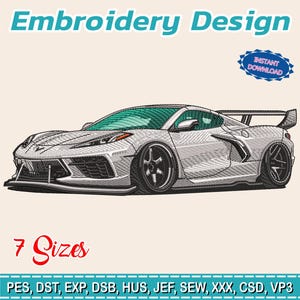 Design de broderie / CORVETTE C8 / voiture de sport / 7 tailles différentes / Téléchargement INSTANTANÉ / Car Design / Le fichier de broderie a été testé
