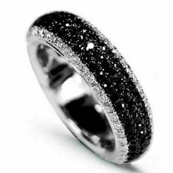 2.05 Ct Black Diamond, Engagement Eternity Band, 14K White Gold, Wedding Women's Band, Anniversary Ring For Wife, Custom Jewelry For Her