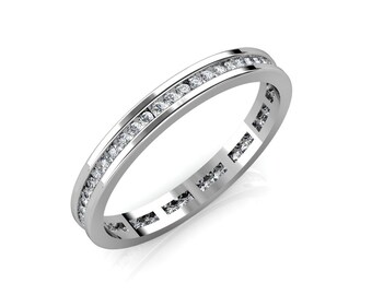 Wedding Minimalist Ring, 14K White Gold Ring, Engagement Full Eternity Band, 1.64 Ct Diamond, Women's Channel Set Ring, Anniversary Gifts
