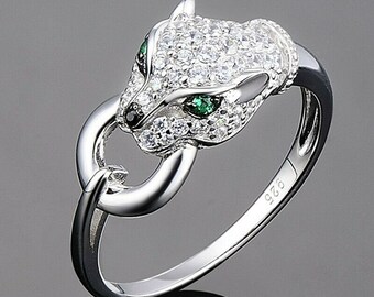 Panther Ring, 2,1 CT Round Cut Diamond, 14KWhite Gold Ring, Dierenring, Bruiloft Diamantring, Aangepaste ring voor haar, cadeau voor beste vriend
