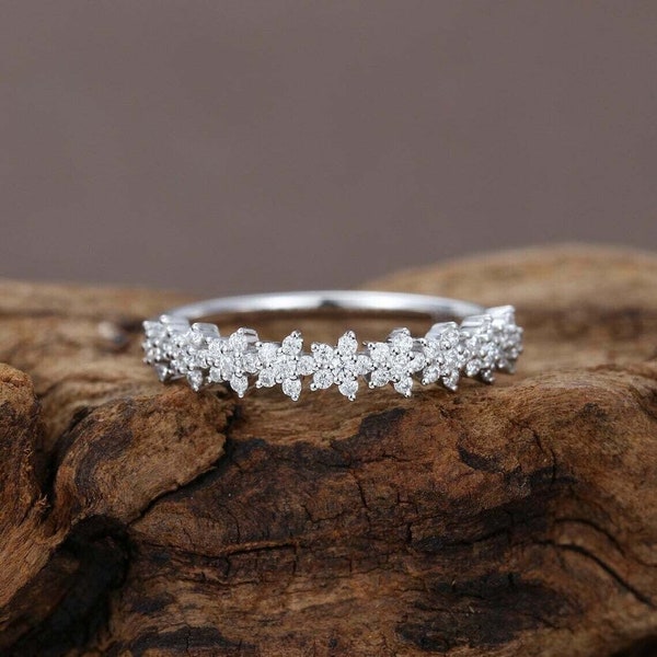 Engagement Minimalist Band, 1.29 Ct Diamond, Wedding Half Eternity Band, 14K White Gold Ring, Stacking Ring, Party Wear Band, Gifts For Her