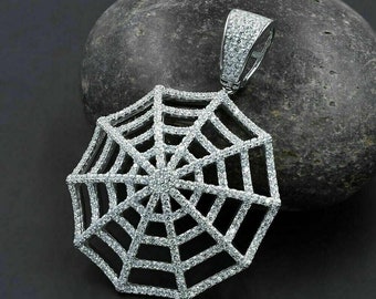 Classic Men's Spider Web Pendant, 14K White Gold, 1.87 Ct Diamond, Men's Custom Necklace, Men's Gold Pendant, Men's Gifts, Birthday Gifts