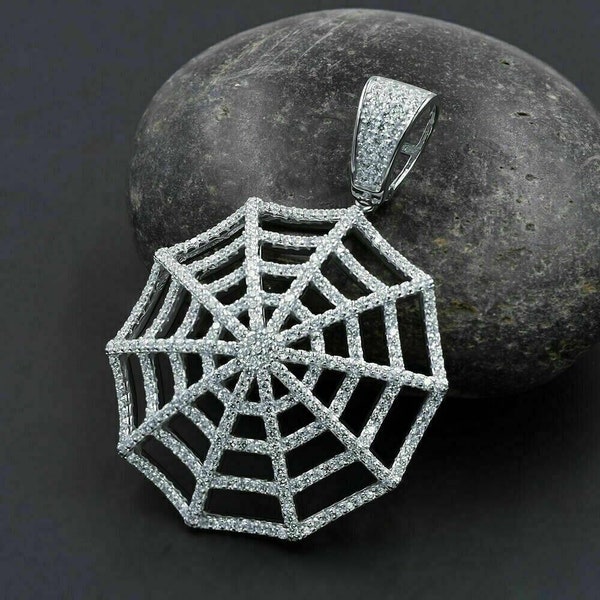 Classic Men's Spider Web Pendant, 14K White Gold, 1.87 Ct Diamond, Men's Custom Necklace, Men's Gold Pendant, Men's Gifts, Birthday Gifts