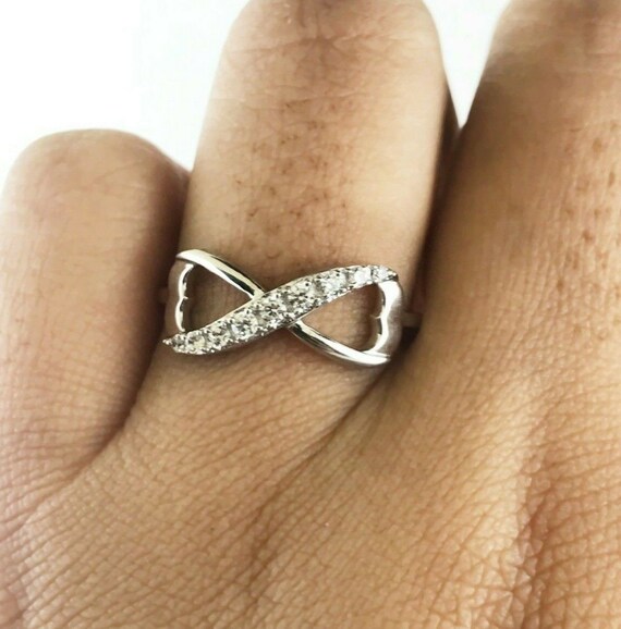 14K White Gold Over Infinity Round Diamond Engagement Ring Wedding Band 1.00 Ct