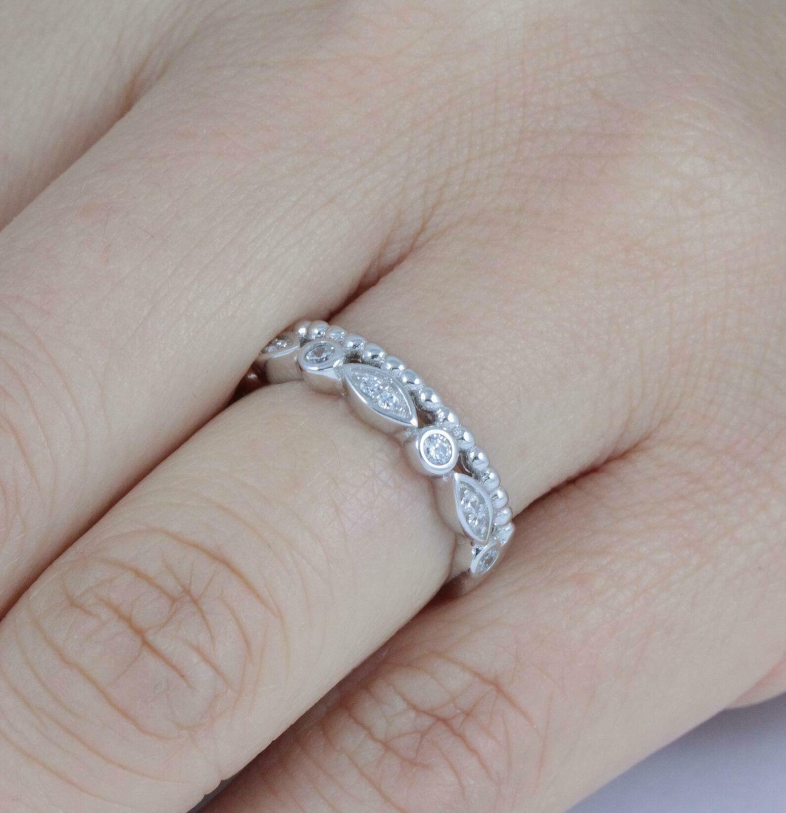 Half Eternity Band Solitaire Engagement Ring Eternity Etsy