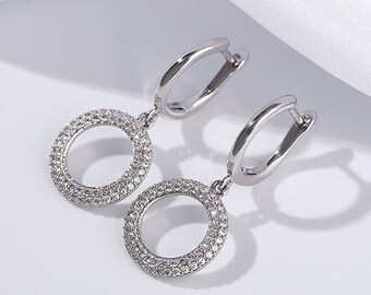 Pendientes de plata, pendientes colgantes y colgantes, oro blanco de 14 quilates, pendientes de compromiso de boda, diamantes de 1,69 quilates, pendientes para mujer, regalos para ella