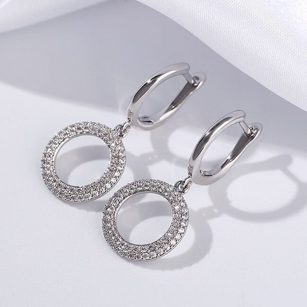 Silver Earrings, Dangle & Drop Earrings, 14K White Gold, Wedding Engagement Earrings, 1.69 Ct Diamond, Earrings For Women, Gifts For Her