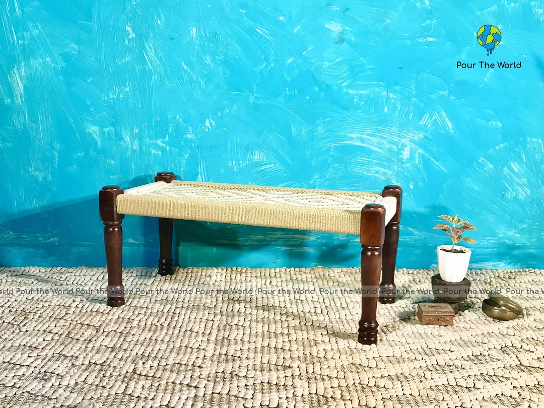 Charpoy or Natural Indian Bed, Braided Bench, Charpai Bench, Woven